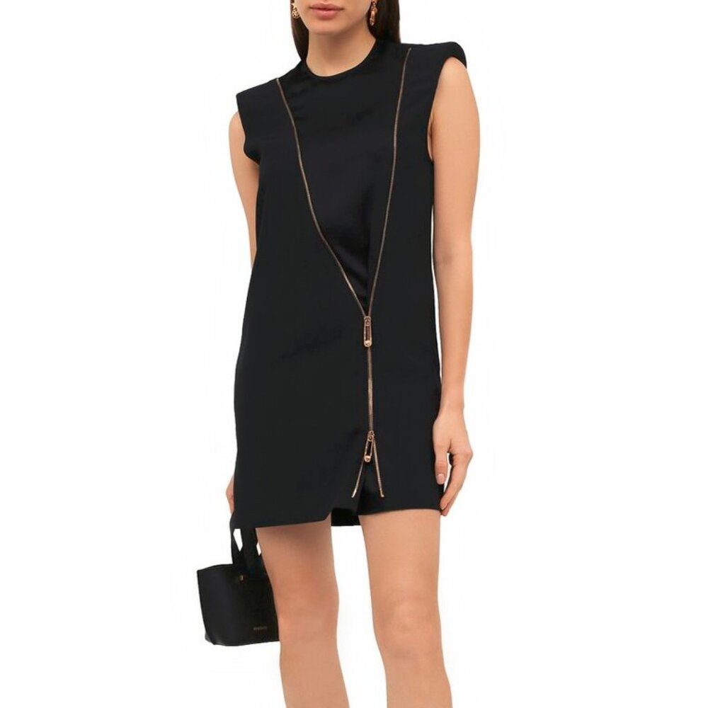 Versace PF20 Black Envers Satin Safety-Pin Short Dress